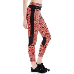 Lole Women's Vibrant Orange and Black Leggings with Mesh Panels-Size S